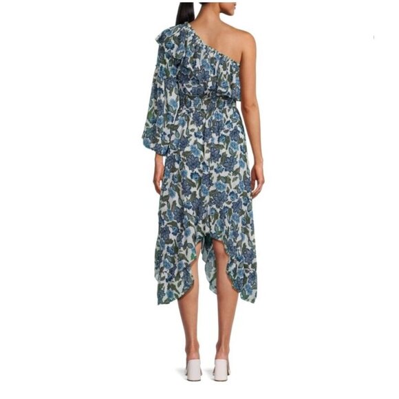 Misa Los Angeles Vola Dress Blue Floral Azulia One-Shoulder‎ Ruffled Size XS - Picture 3 of 10